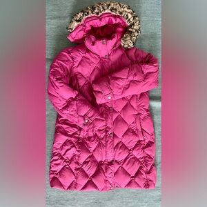 Petite Lands' End Faux-Fur Hood Down Winter Coat Size L/P 14-16